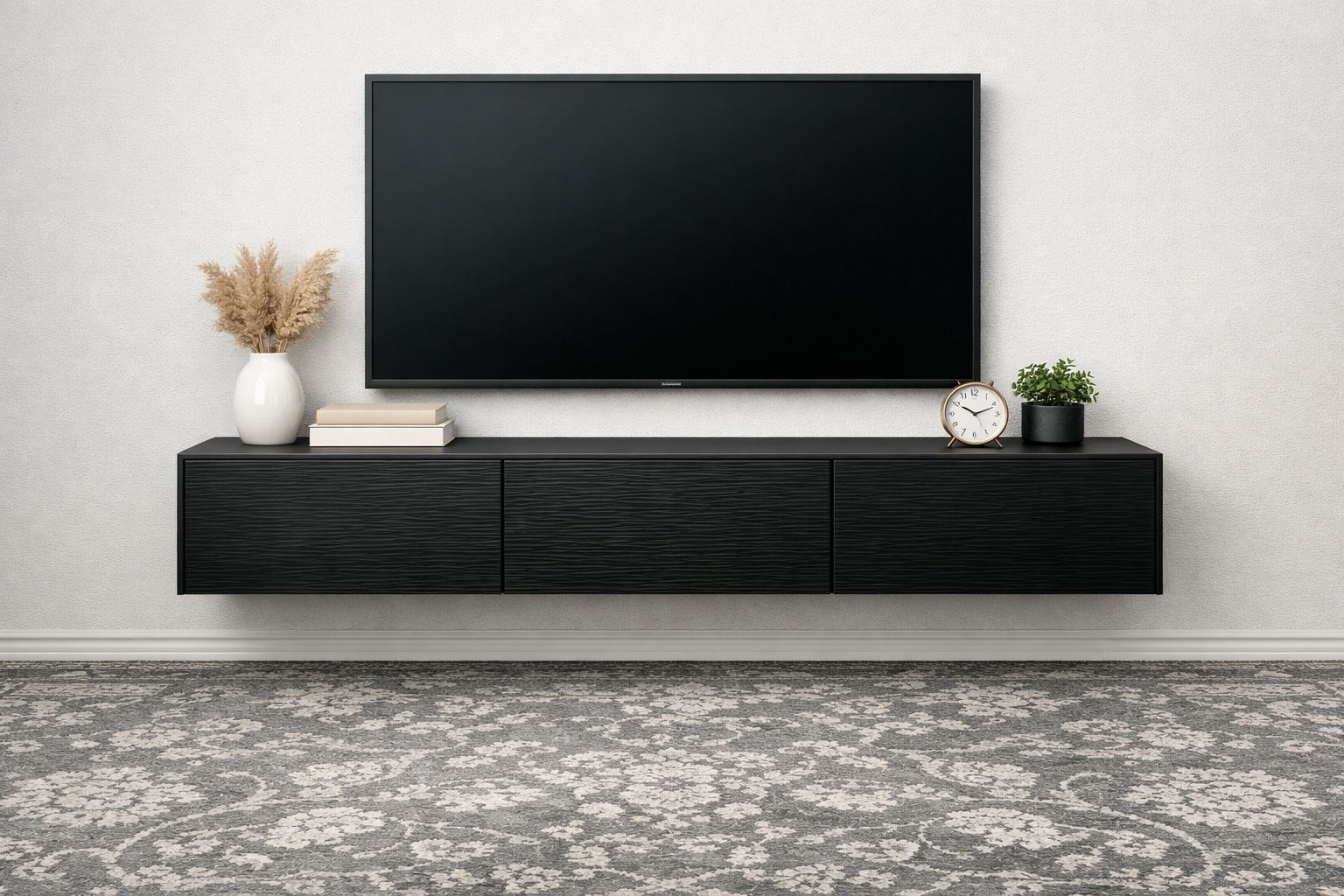 Tv Stand - Black Glass Top Float Tv stand