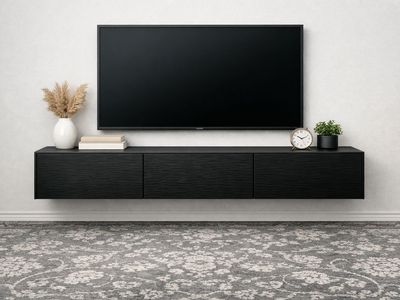 Tv Stand - Black Glass Top Float Tv stand