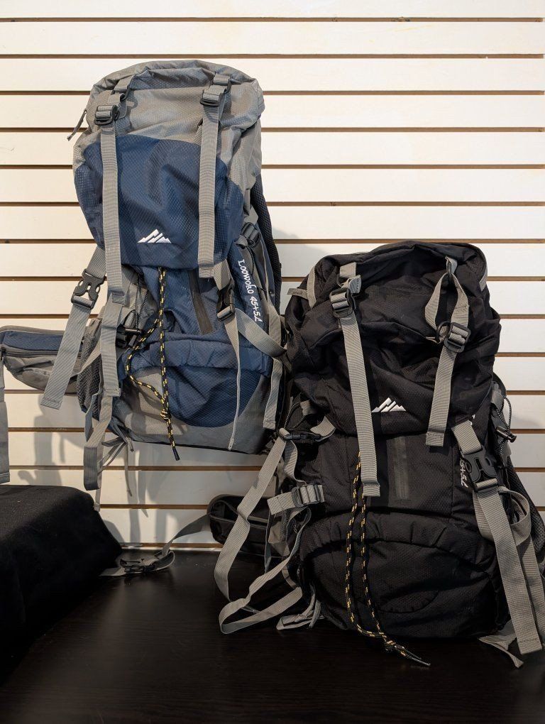 Loowoko 50L Hiking Backpacks Lot of 2 (45+5L) Black and Blue Internal Frame