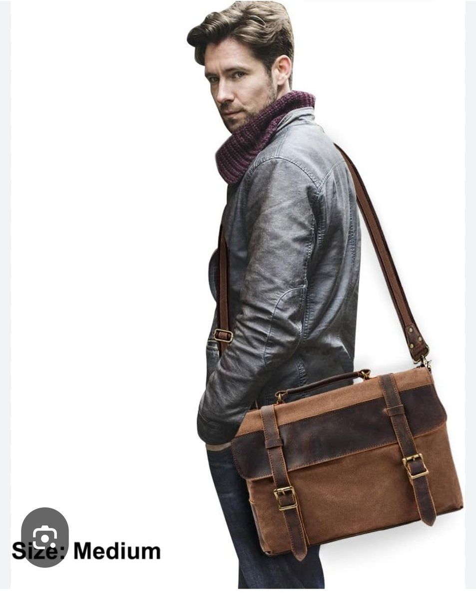 S-ZONE Canvas and Leather Messenger Bag