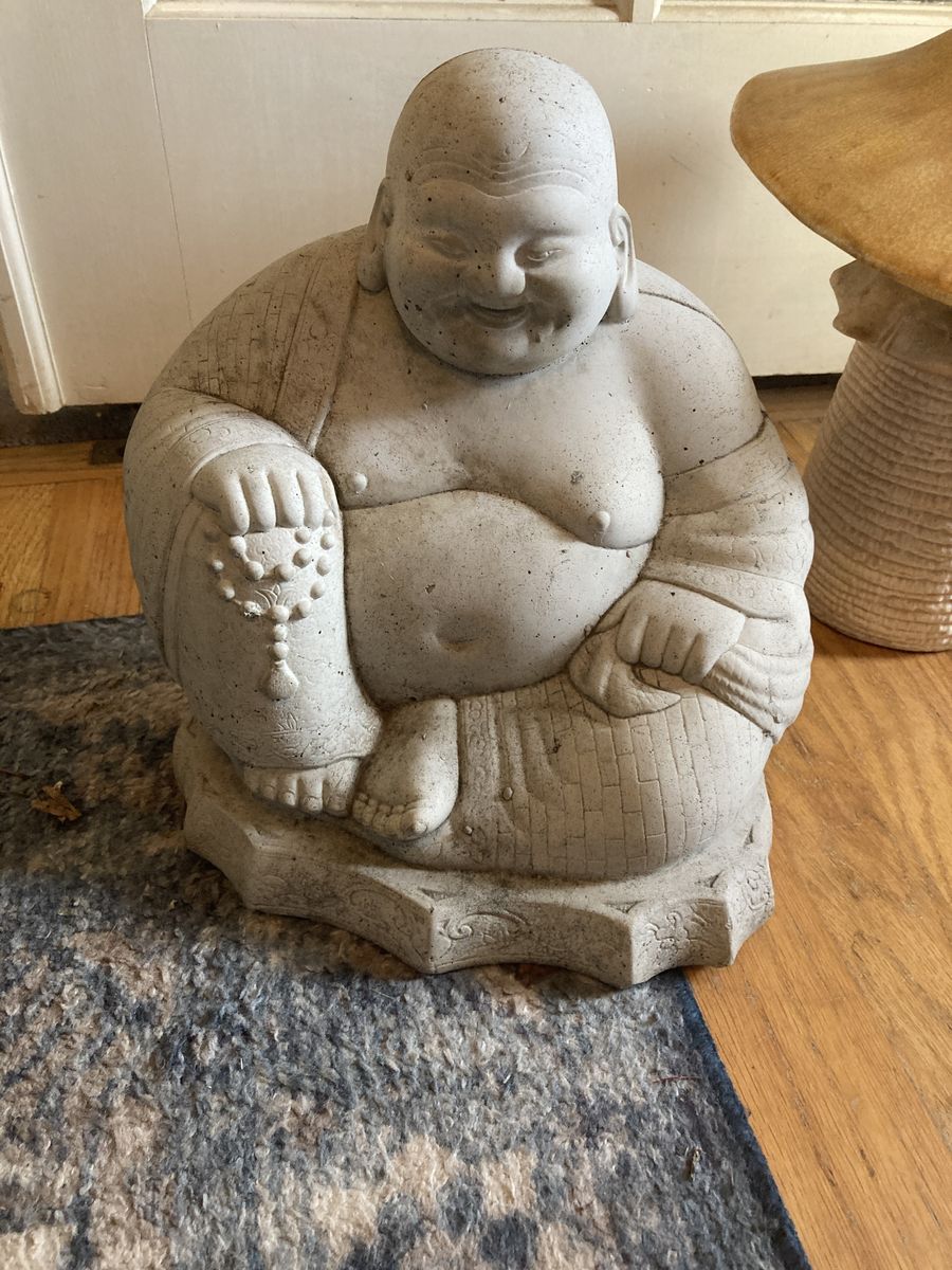 Vintage Cast Stone Buddha Hotei Sitting God Of Good Luck