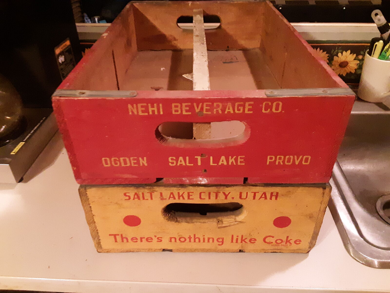 Vintage Crates Yellow Coca Cola & NEHI Beverage Co Wooden
