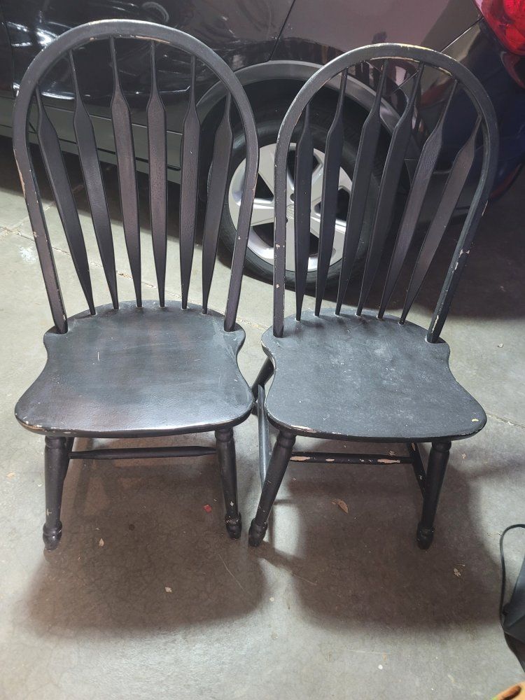 Set of 2-3 Vintage Black Wooden Windsor Dining Chairs
