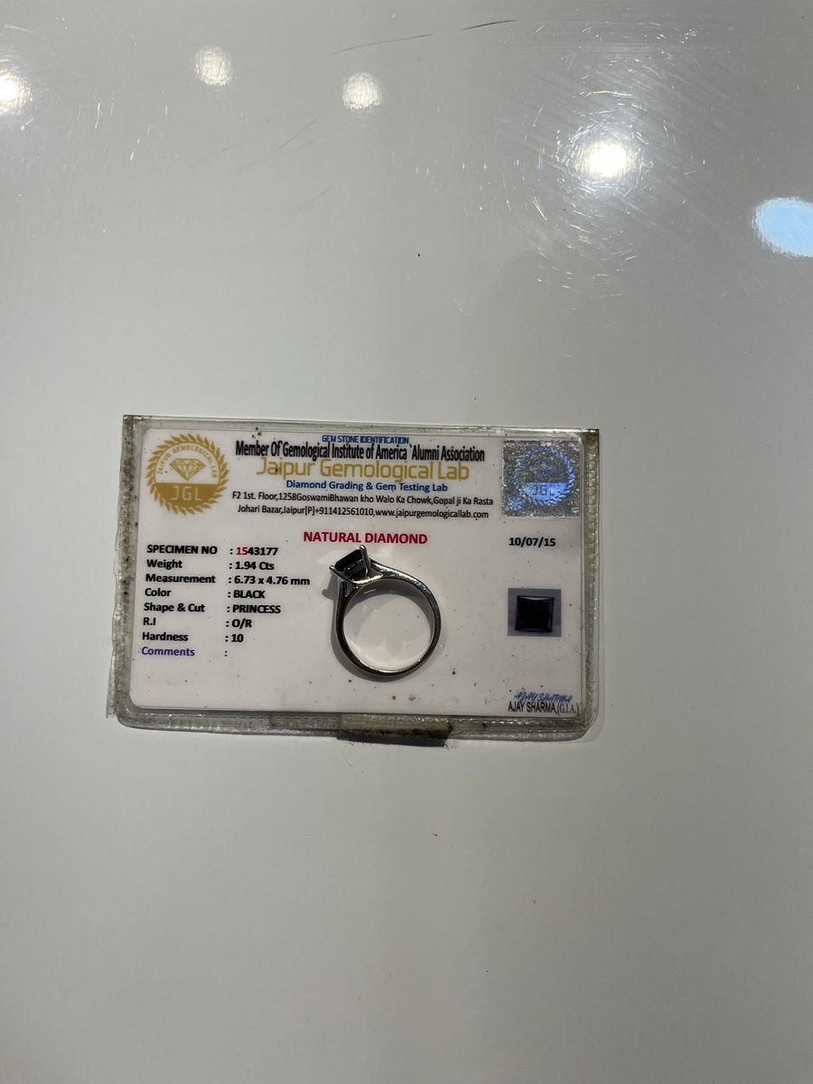 Natural Black Princess Cut Diamond Ring - 1.94 Carats size 10