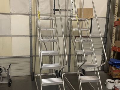7 Step Wheelbarrow Style Aluminum Rolling Warehouse Ladder