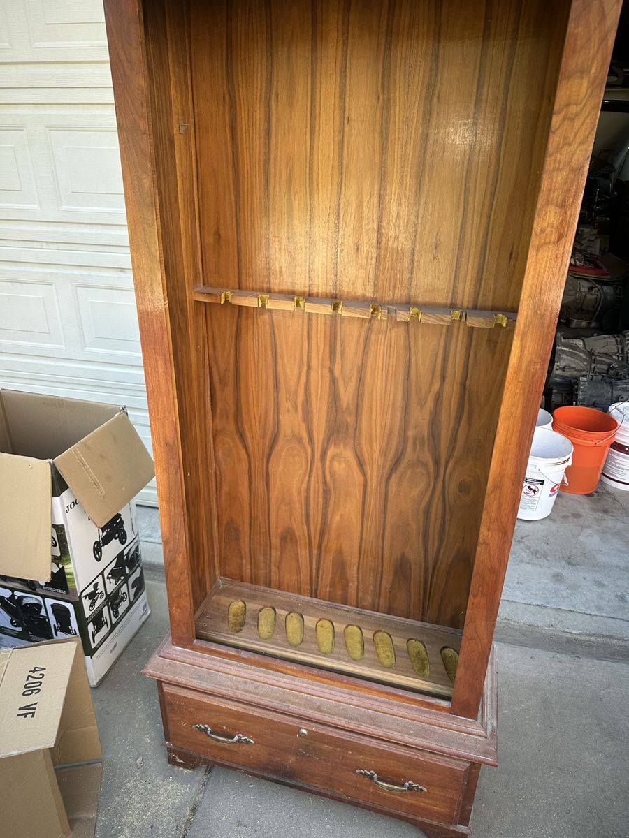 Free Vintage Wooden Gun Cabinet with Bottom Drawer and Felt Slots