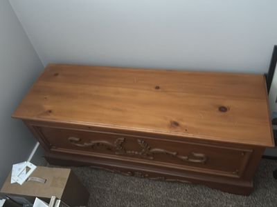 Vintage Wooden Cedar Chest Hope Chest with Carved Front Detail