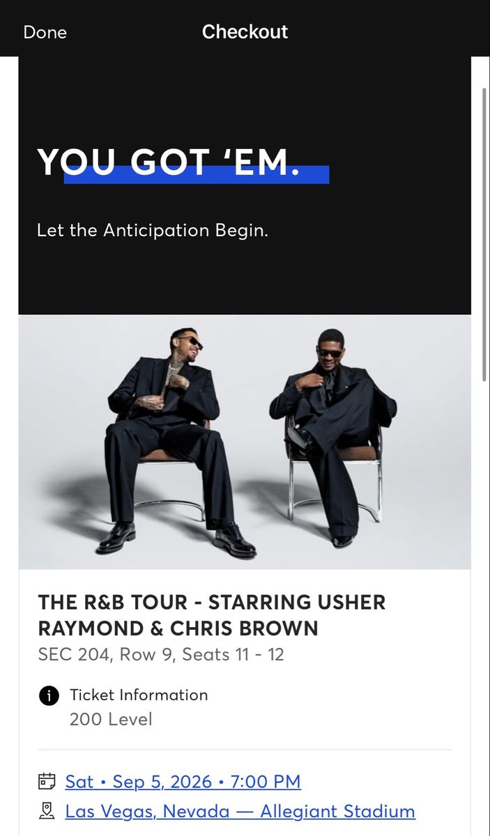 2 Chris Brown/Usher Tickets in Vegas