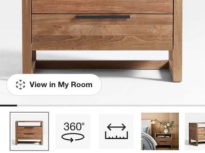 New Crate & Barrel "Linea" 28" Natural Teak Wood Charging Nightstand