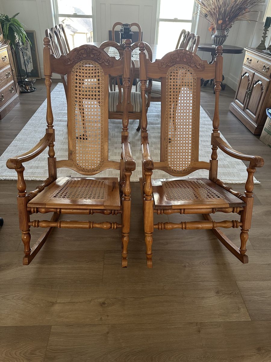 ANTIQUE SOLID WOOD ROCKING CHAIRS (2)