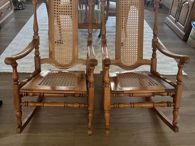 ANTIQUE SOLID WOOD ROCKING CHAIRS (2)