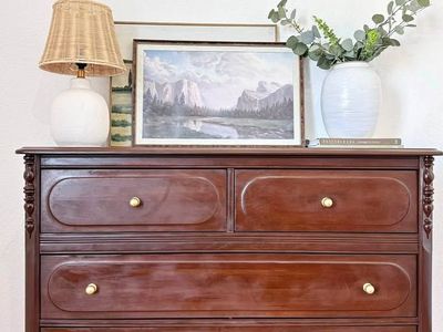 Antique Solid Wood Dark Walnut The Park Furniture Co. 4 Drawer Dresser Chest