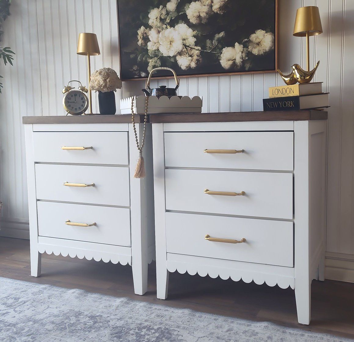Scalloped 3 Drawer Nightstands - Solid Wood
