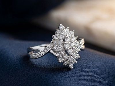 10K White Gold Diamond Cluster Ring | Elegant Twisted Bypass Band