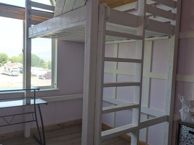 Sturdy White Wooden Loft Bed with Ladder - Space-Saving Design