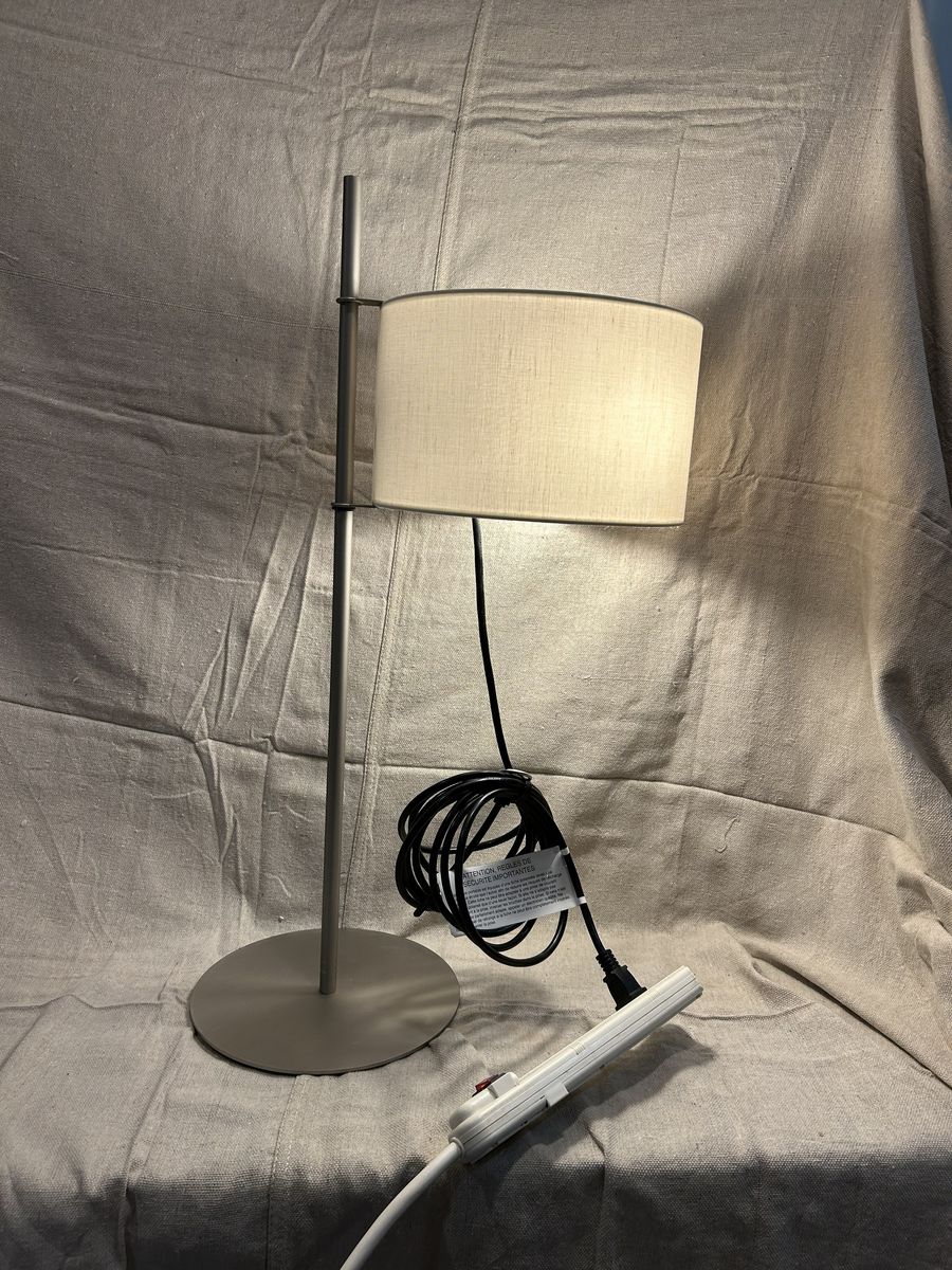NEW Santa & Cole TMD Table Lamp by Miguel Milá - Satin Nickel & Linen (Open Box / Sealed Components)