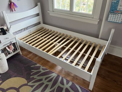 White ikea Kids Wooden Twin Bed Frame with Slats