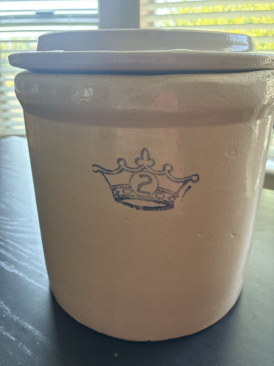 Vintage Robinson Ransbottom Pottery 2-Gallon Stoneware Crock with Crown Motif