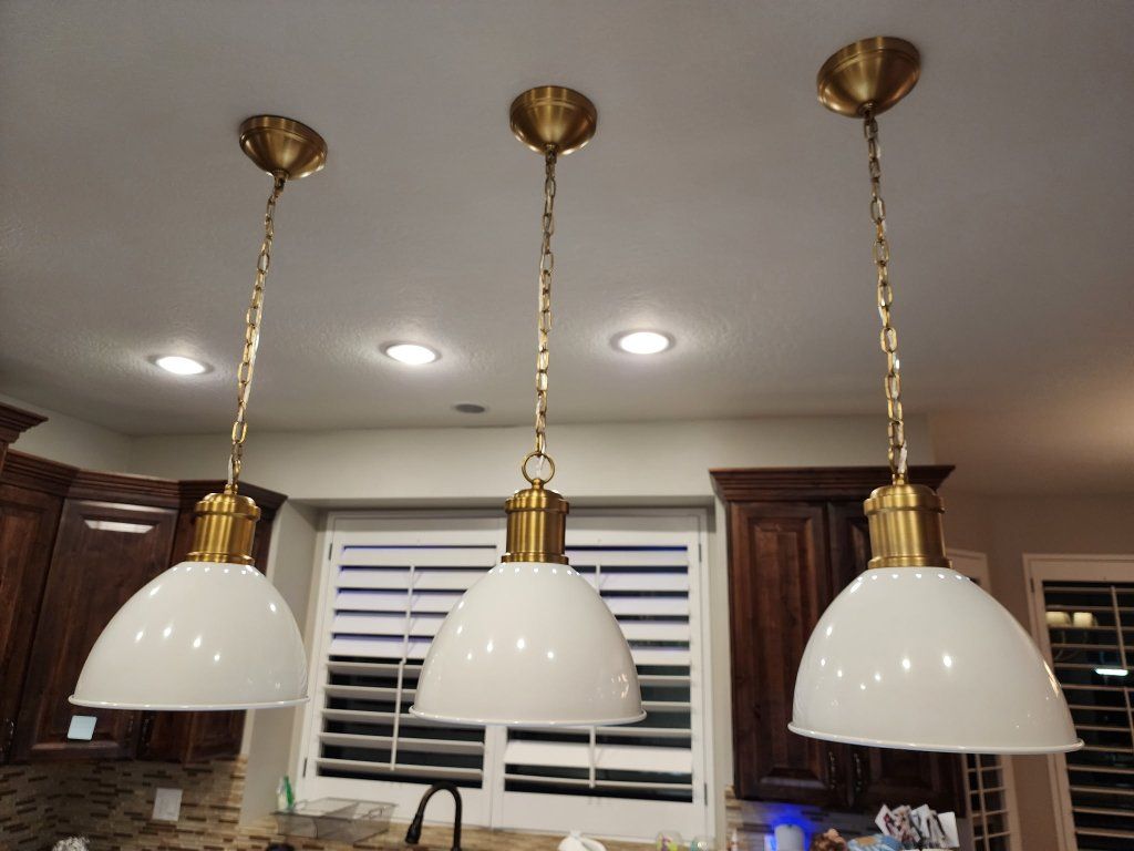 Set of 3 White and Brass Dome Pendant Lights Hanging Ceiling Fixtures
