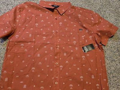 Billabong Men's XL Button-Up Shirt - Rust Red with White Pattern