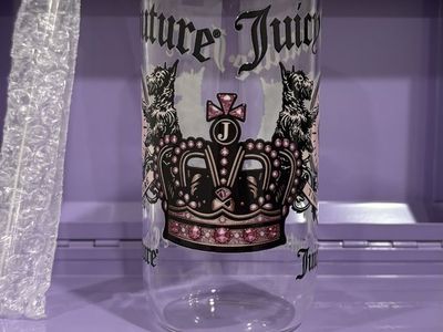 Juicy Couture Glass Cup with Crown Design and Bamboo Lid - New