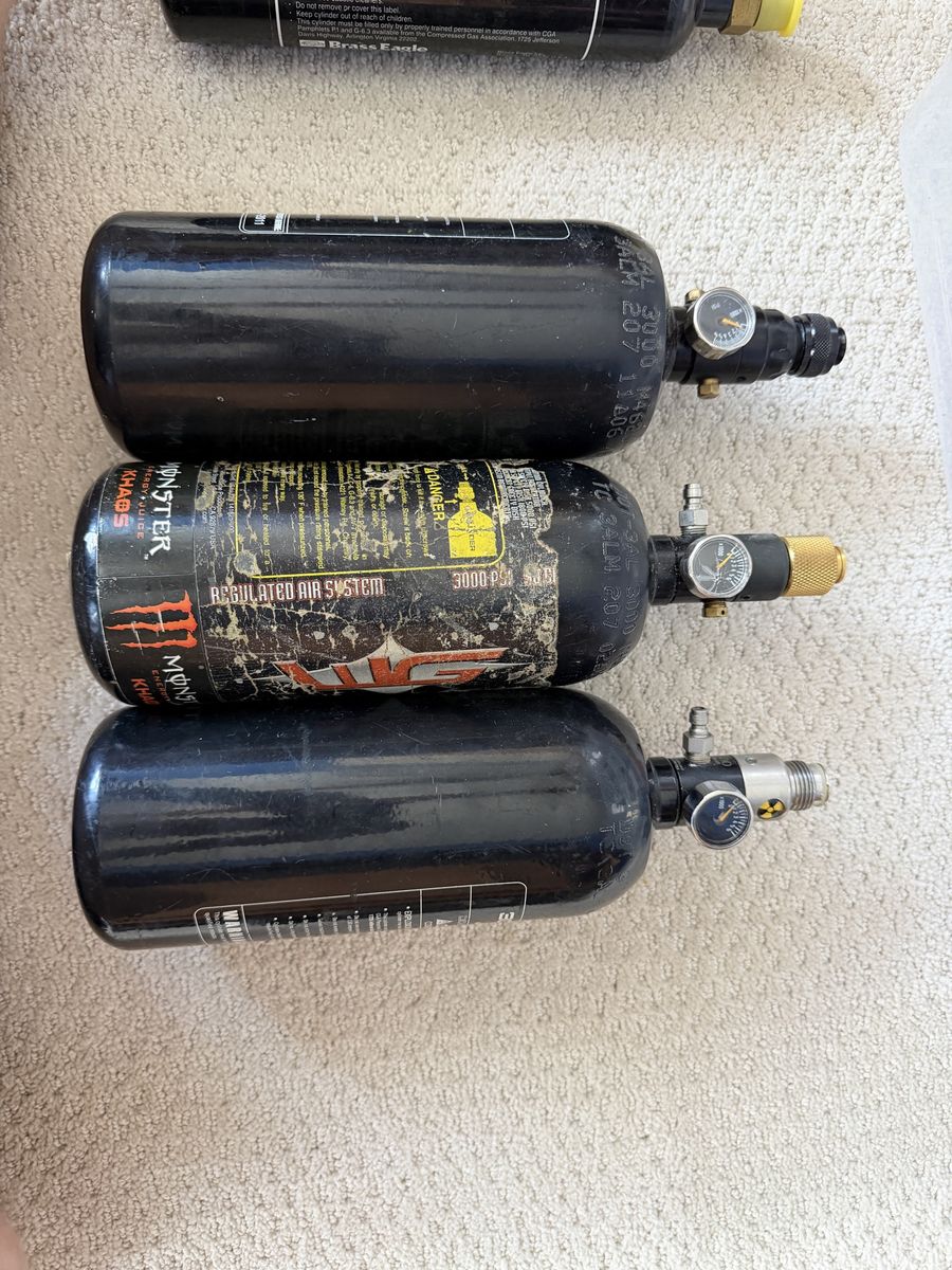 Lot of 3 Used Paintball HPA/Air Tanks 3000 PSI with Regulators