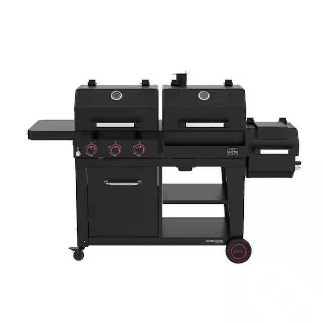 Oakford 1150 Pro 3-Burner Propane Gas and Offset Charcoal Smoker Combo Grill in Black