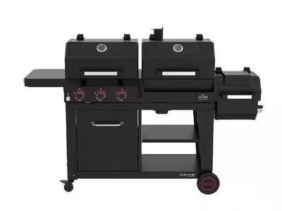 Oakford 1150 Pro 3-Burner Propane Gas and Offset Charcoal Smoker Combo Grill in Black