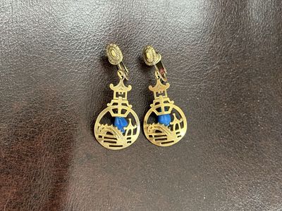 Decorative Gold Colored Earrings - Vintage