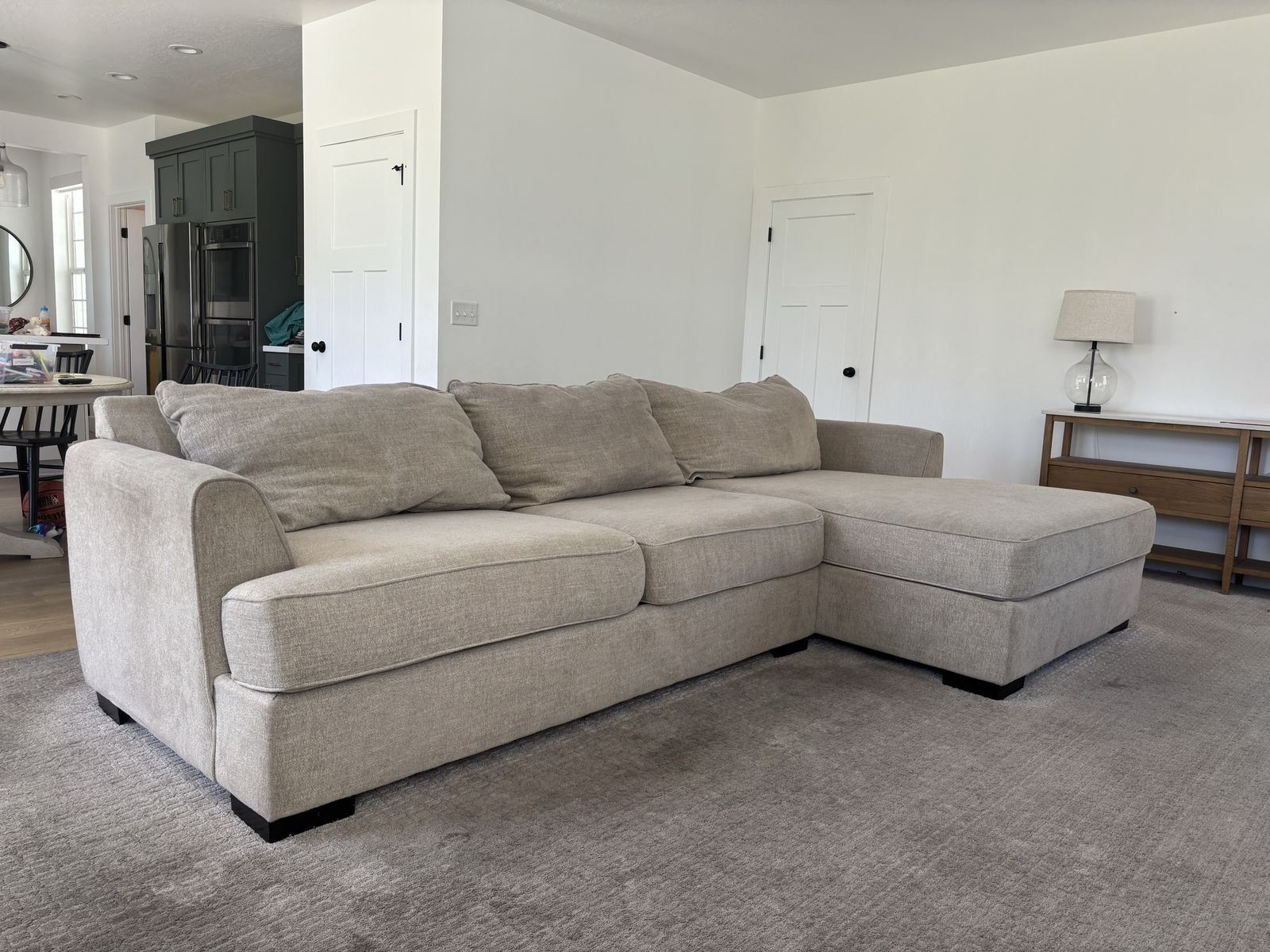 Spacious Light Beige Sectional Sofa with Large Chaise