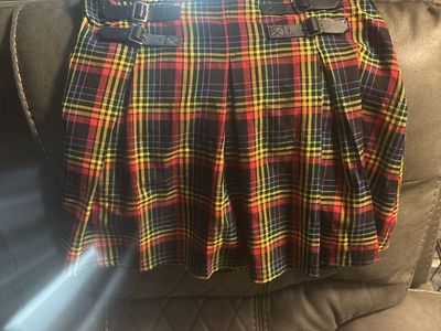 Large Hot Topic Plaid Pleated Mini Skirt with Buckles - Red, Yellow, Blue, Black