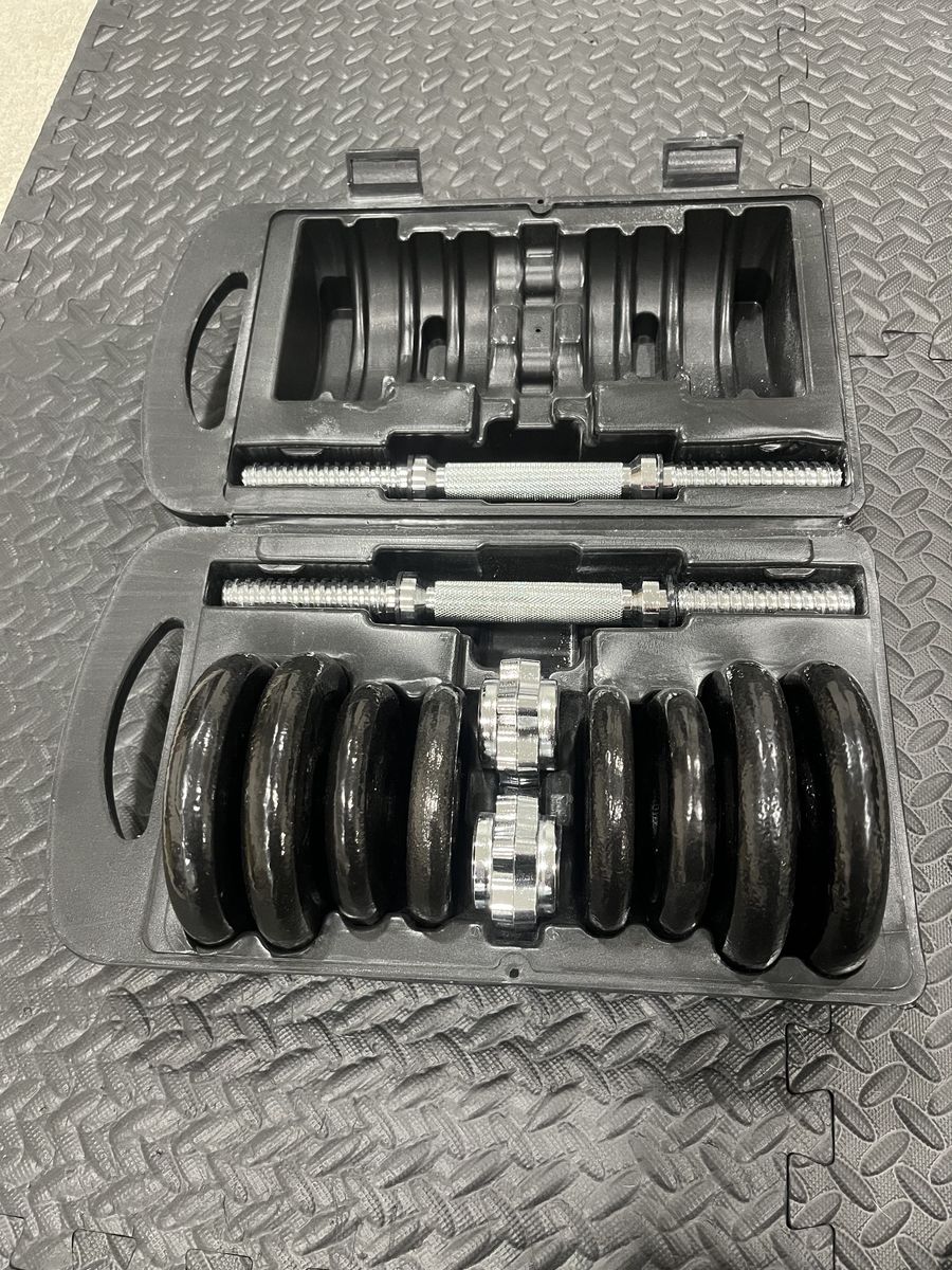 Two Adjustable Dumbells Pairs: 9–19 lbs each. Buy 1 set or both