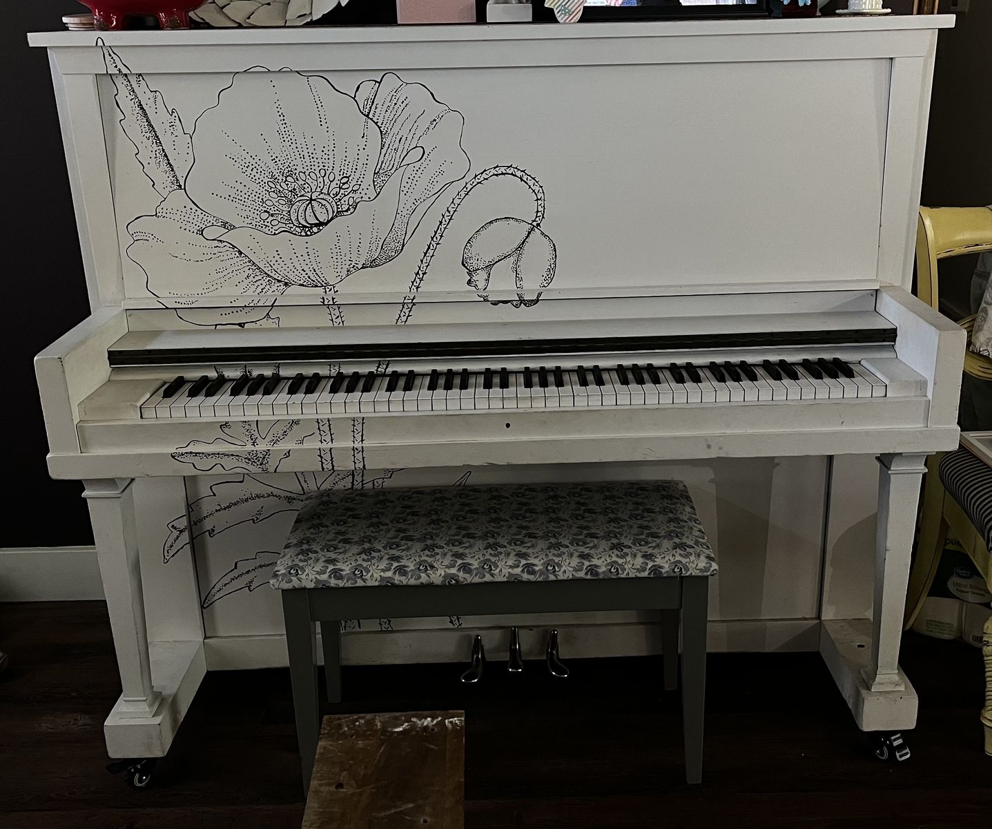 Upright piano and bench