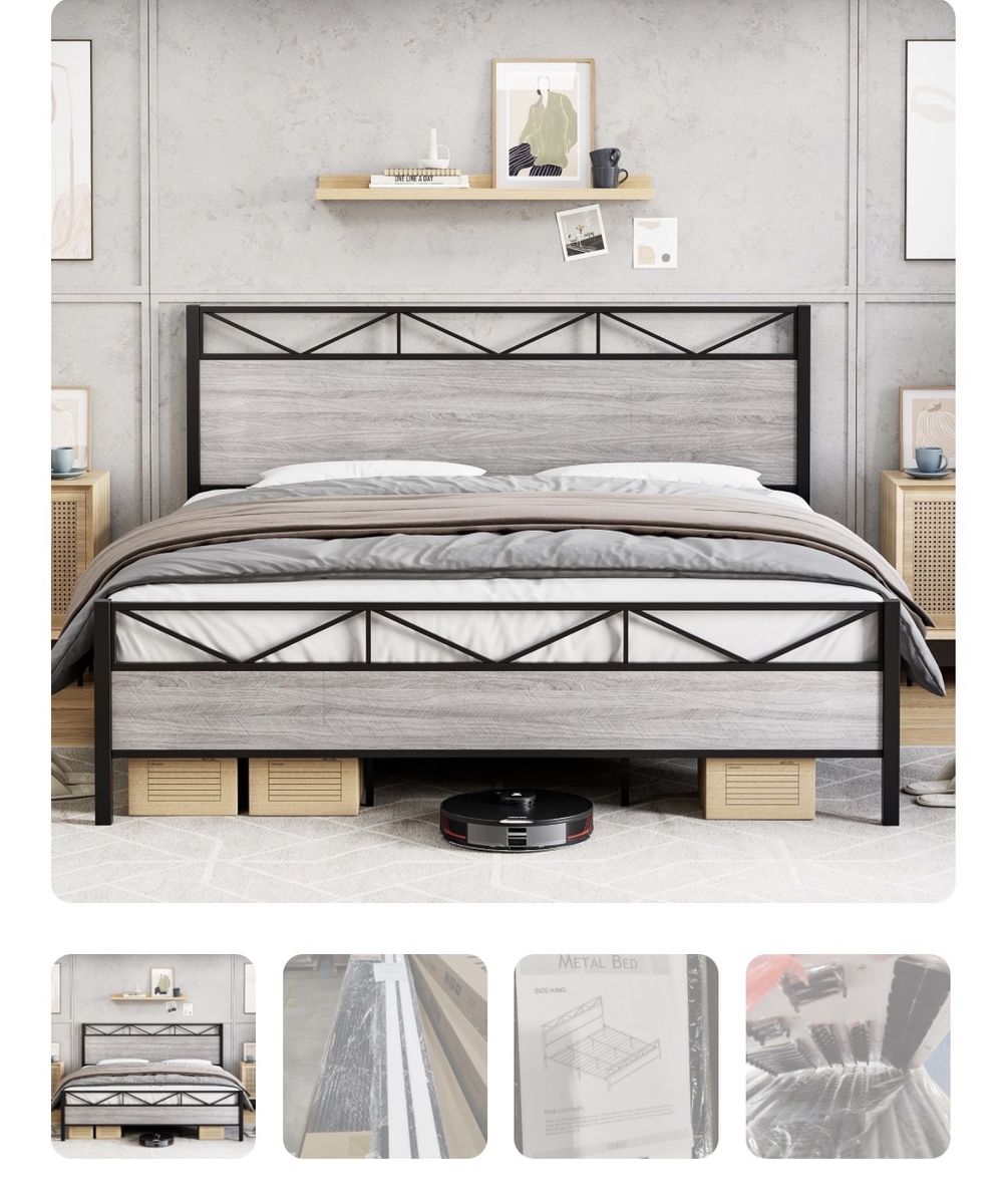 King Bed Frame French Grey