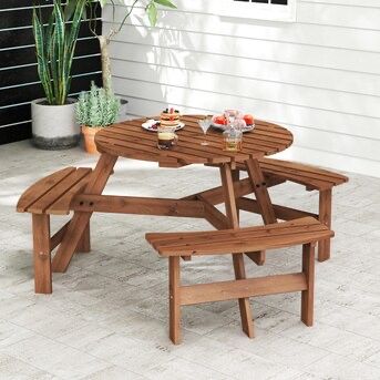 Mondawe 36-in wood Round Picnic Patio Table