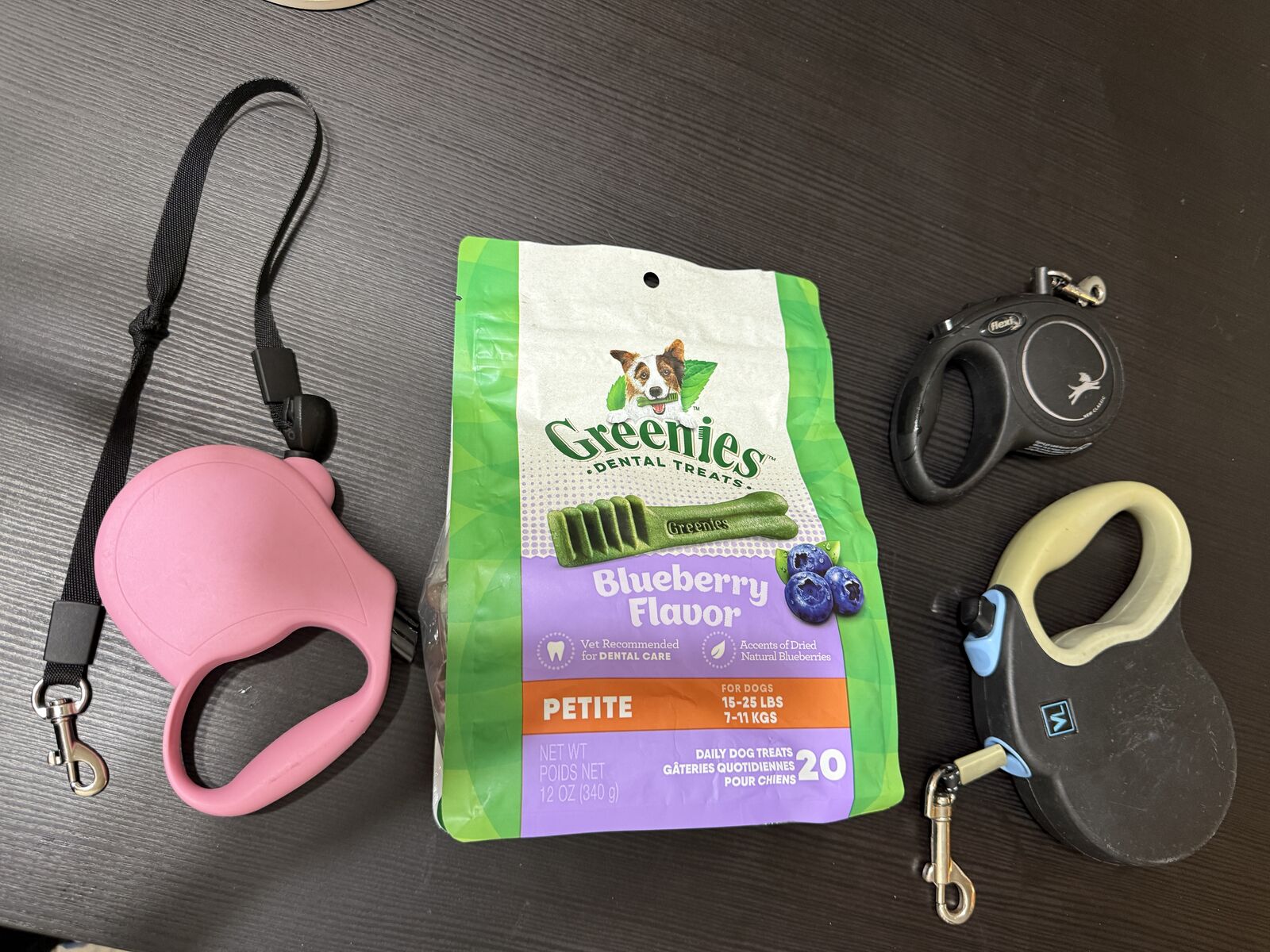 Dog treats and leashes