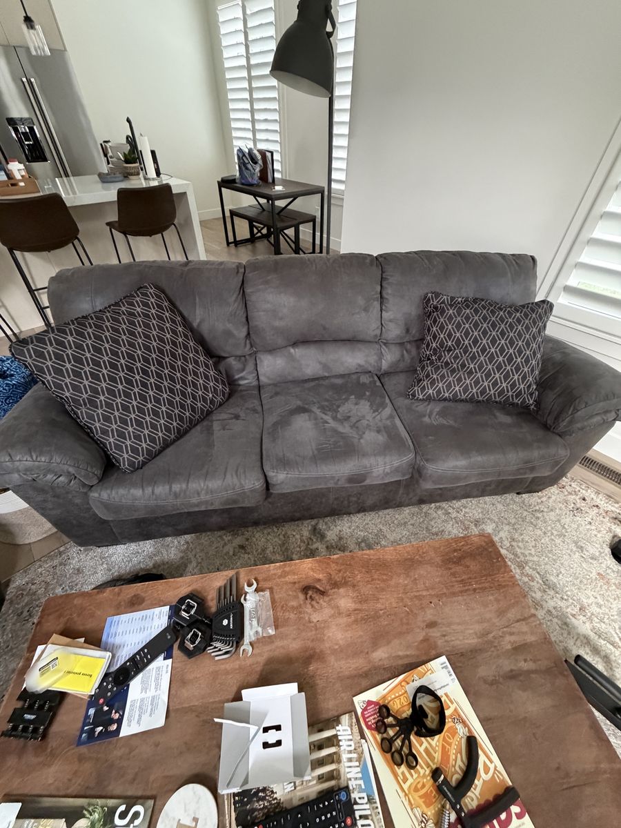 Charcoal Gray  3-Cushion Sofa and love seat with Throw Pillows 
