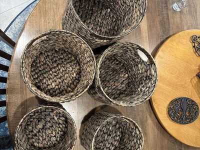 Set of 5 Woven Storage Baskets with Handles - Natural Wicker