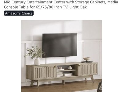 SICOTAS 70" Mid-Century Fluted Modern TV Stand Console - Light Oak