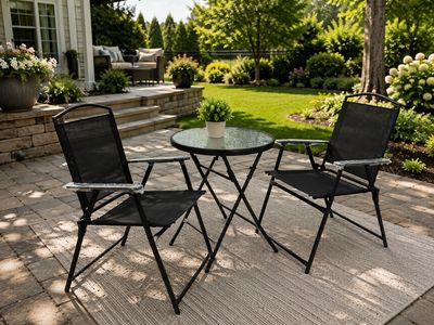 3-Piece Outdoor Patio Bistro Set - Folding Mesh Chairs & Glass Top Table
