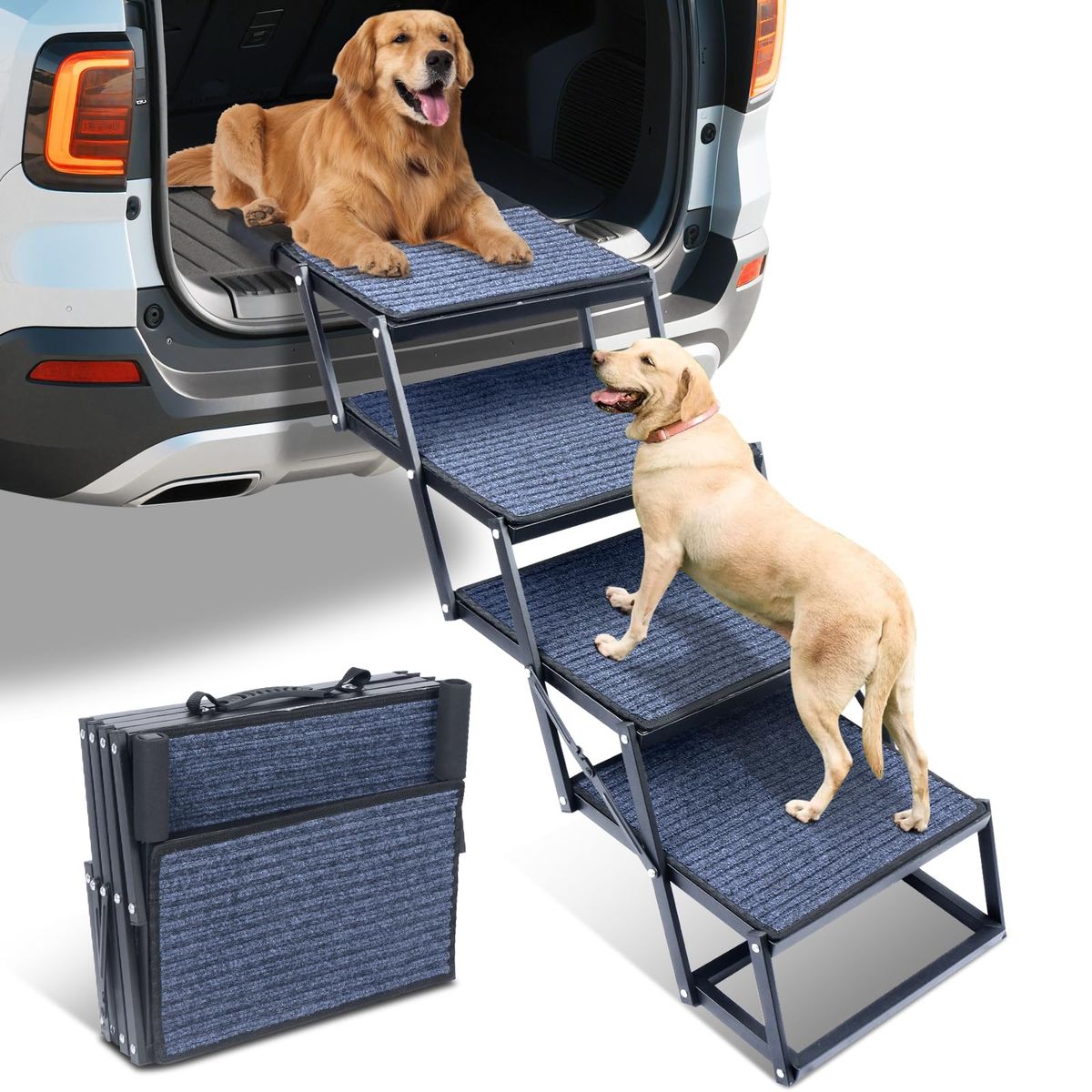 NEW Dog Stairs for Large Dogs, Extra Wide Dog Ramp for Car with Non-Slip Surface, Foldable Pet Steps