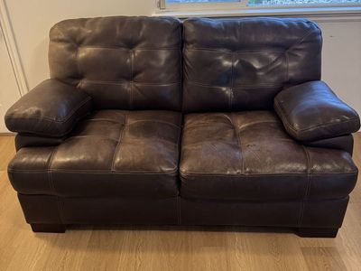 Brown Faux Leather Loveseat – Comfortable & Clean