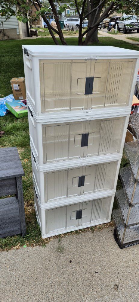 4-Tier Stackable Storage Bins with Doors – Collapsible Organizer Cabinet