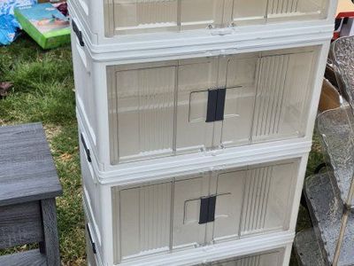 4-Tier Stackable Storage Bins with Doors – Collapsible Organizer Cabinet