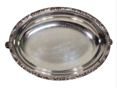 Vintage Silver Plated Oval Serving Tray Relish Dish Scroll Handles 10 Inch