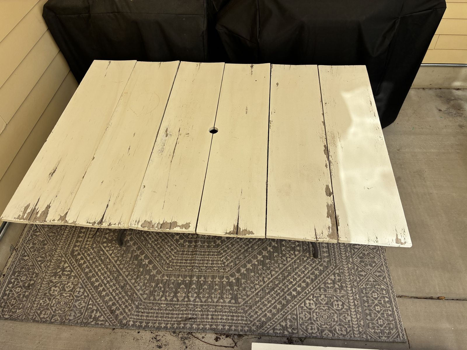 Outdoor patio table, wood top