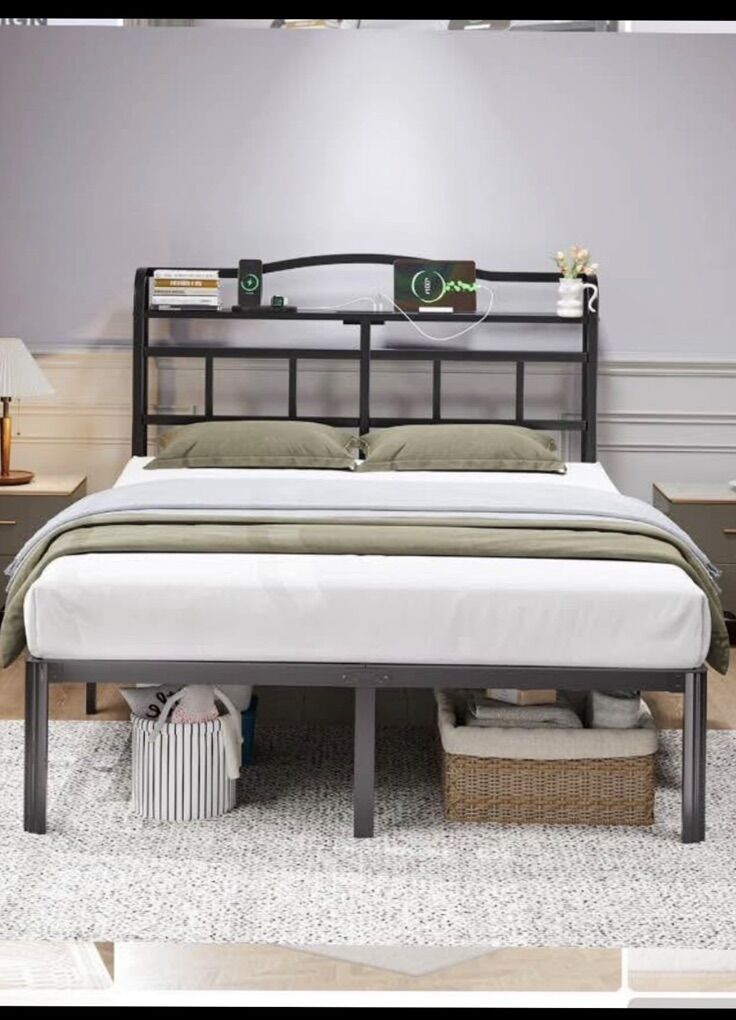 New Queen Bed Frame w/ USB & AC Outlets