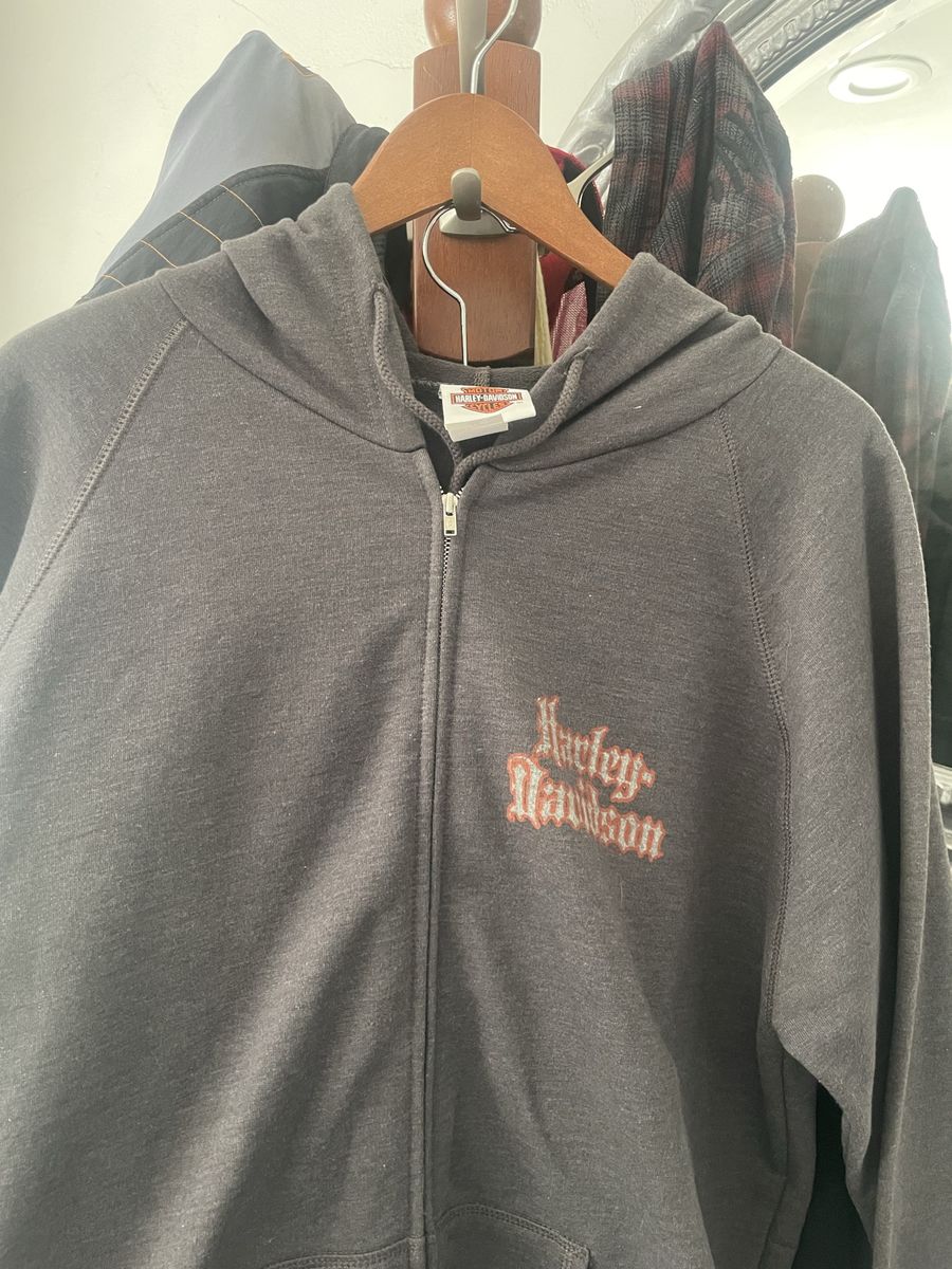 Harley-Davidson Women's 3X Dark Gray Full Zip Rhinestone Graphic Hoodie Sweater