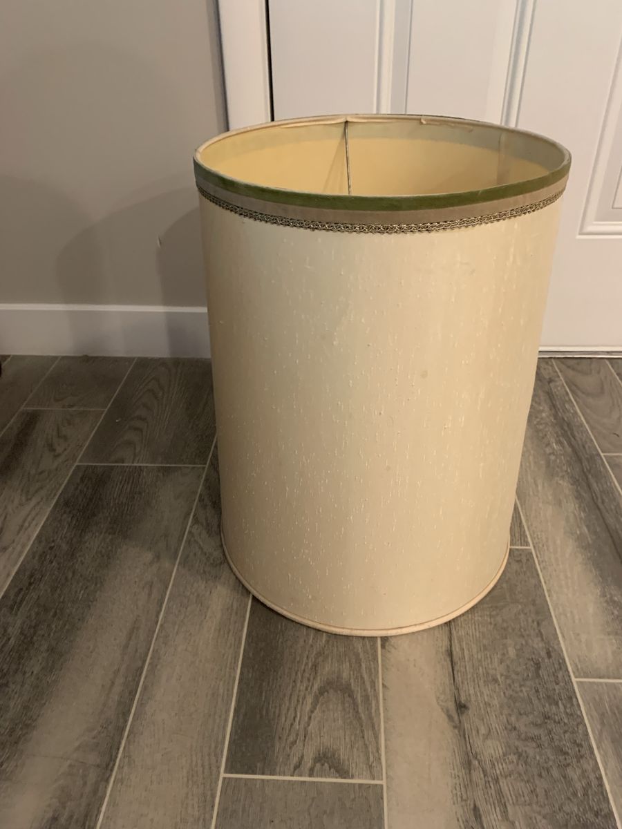 Large Cylinder Lamp Shade with Green Velvet Trim and Metallic Braid