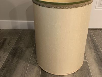 Large Cylinder Lamp Shade with Green Velvet Trim and Metallic Braid